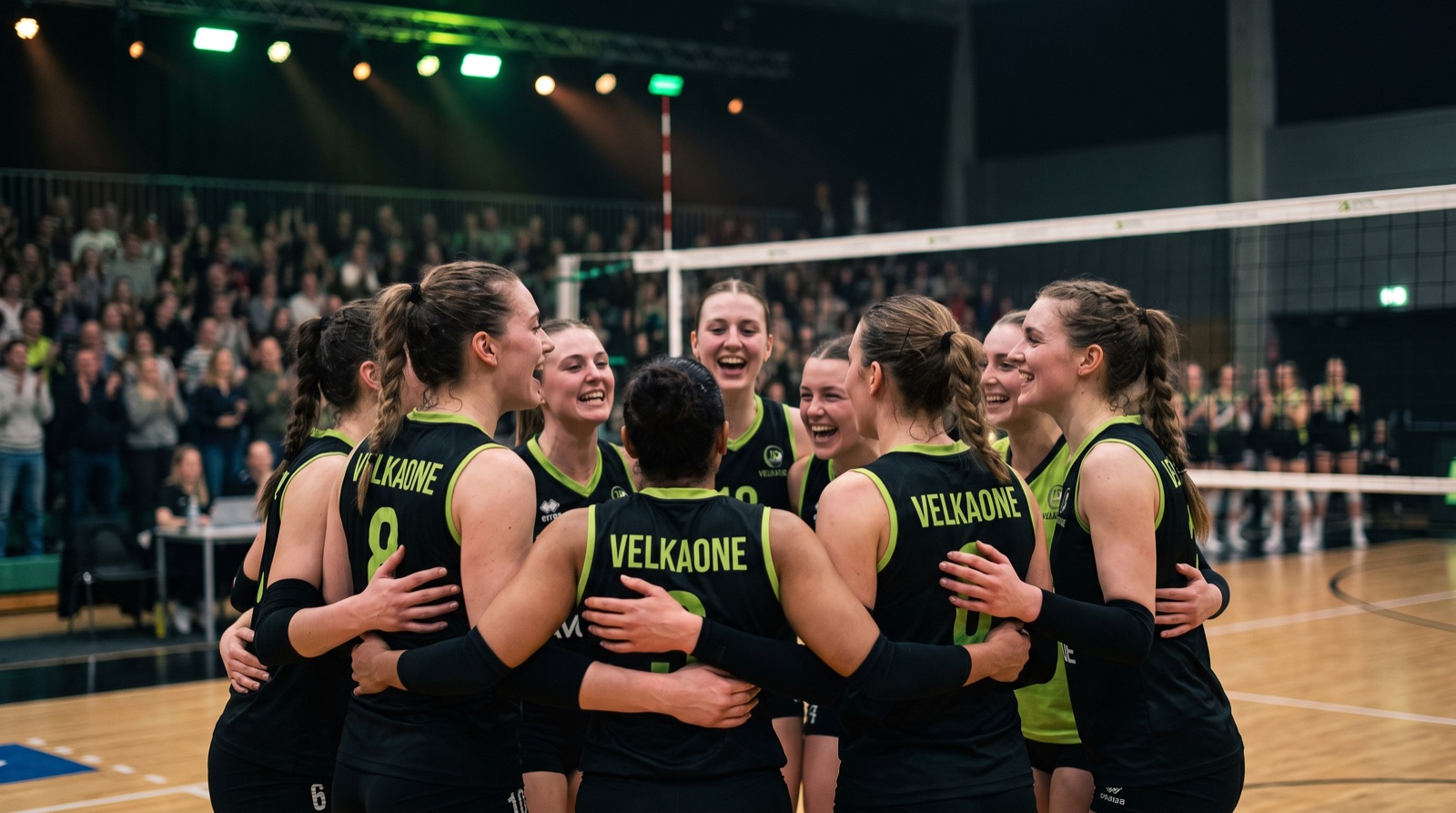 Squadra di pallavolo riunita in cerchio