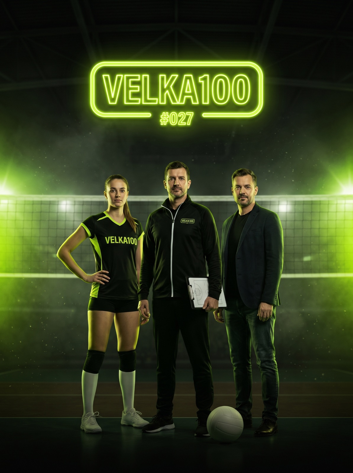 Tre atlete in divisa VELKA100 davanti al badge numerato #027